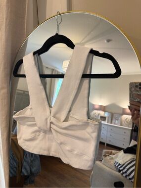 White Twist-Front Ribbed Crop Top with Wide Straps